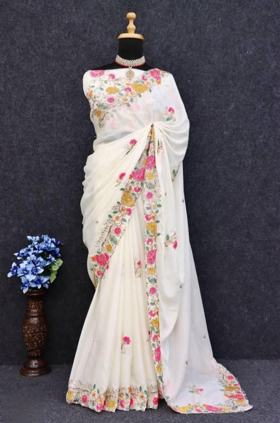 Rainbow Work Saree